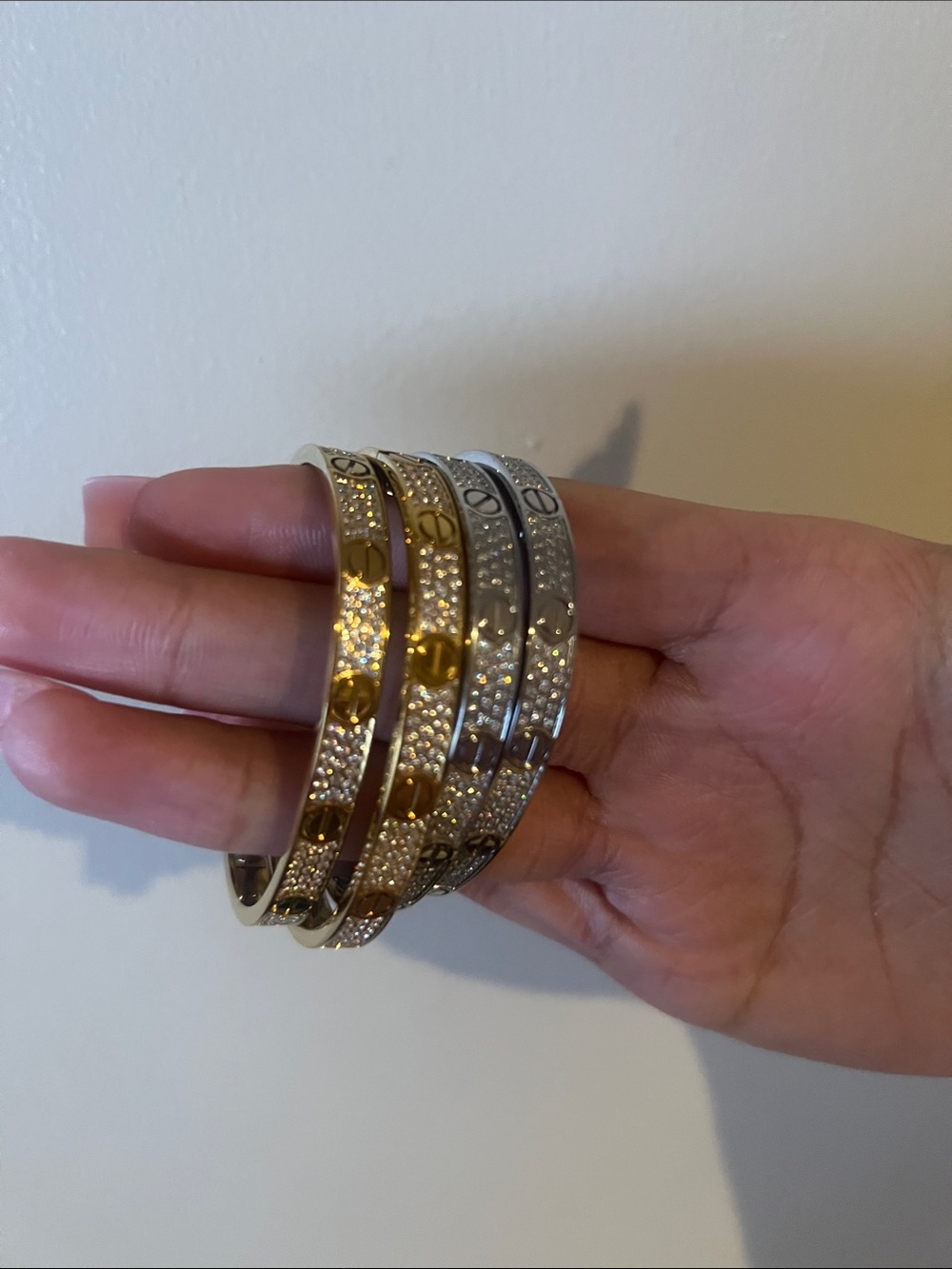 3 Row Rhinestone Diamond Screw Bangle Bracelet - Women Jewelry